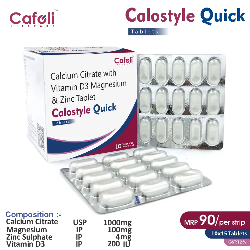Calcium Citrate, Vitamin D3, Zinc Sulphate & Magnesium Sulphate Tablet at the best price in PCD Pharma Franchise for bone health.